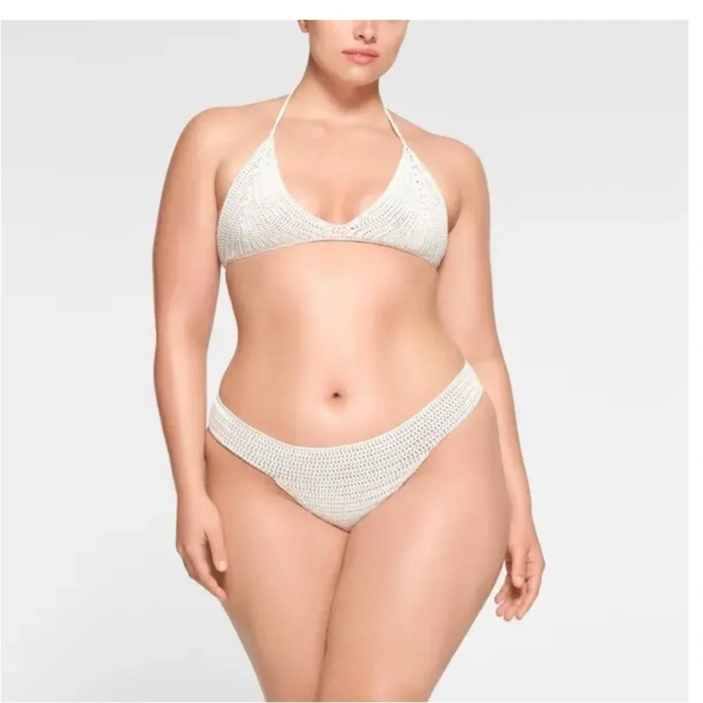SKIMS Swim Crocheted Bikini Bottom NWT Size 2x Marble White Boho Style